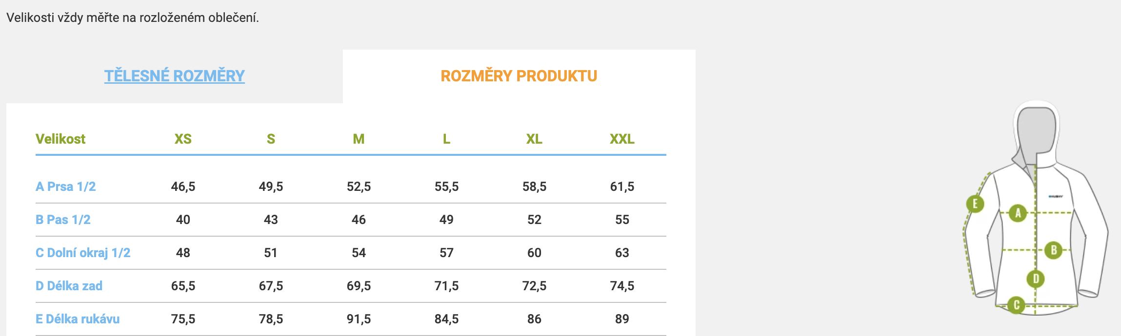 velikostni tabulka damske bundy Husky Dreeser